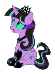 Size: 3000x4042 | Tagged: safe, artist:sollace, derpibooru import, oc, oc:twivine sparkle, unofficial characters only, pony, crown, oc villain, open mouth, simple background, sitting, solo, transparent background, vector