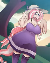 Size: 1280x1632 | Tagged: anthro, anthro oc, artist:somescrub, big breasts, breasts, clothes, derpibooru import, dress, female, huge breasts, oc, oc:milk drop, solo, solo female, suggestive, unofficial characters only