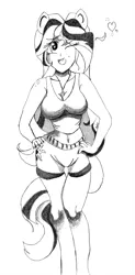 Size: 2418x4900 | Tagged: safe, artist:mark-terron, derpibooru import, sunset shimmer, equestria girls, belly button, bellyring, breasts, busty sunset shimmer, clothes, female, grayscale, heart, midriff, monochrome, piercing, ponied up, shorts, solo, tanktop, traditional art, wink