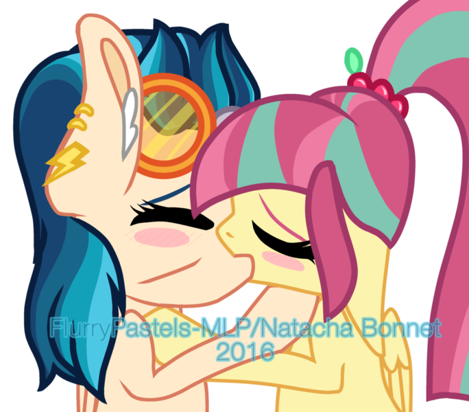 Size: 954x837 | Tagged: dead source, safe, artist:flurrypastels-mlp, derpibooru import, indigo zap, sour sweet, ponified, equestria girls, equestria girls ponified, female, kissing, lesbian, shipping, sourzap