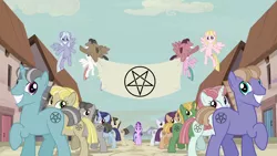 Size: 2000x1125 | Tagged: derpibooru import, equal town banner, equal town banner meme, exploitable meme, meme, pentagram, safe, the cutie map