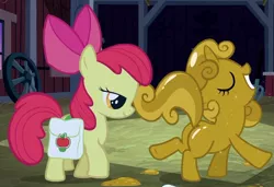 Size: 1080x739 | Tagged: safe, derpibooru import, screencap, apple bloom, sweetie belle, pony, one bad apple, cropped, eyes on the prize, female, lidded eyes, luster dust, mare, out of context, plot, saddle bag, sweetie butt, sweetie gold