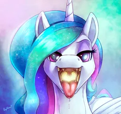 Size: 900x851 | Tagged: suggestive, artist:ponythroat, derpibooru import, princess celestia, bioluminescent, drool, female, imminent vore, kitchen eyes, light, looking at you, maw, mawshot, open mouth, signature, solo, solo female, tongue out, uvula