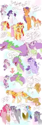 Size: 1024x3000 | Tagged: safe, artist:blitzengles, derpibooru import, fluttershy, gilda, maud pie, pinkie pie, rainbow dash, rarity, spike, sunset shimmer, sweetie belle, tender taps, oc, oc:parsnips, oc:peach blossom, oc:periwinkle, oc:rising reflection, oc:sugardrops, oc:sun spark, oc:zinnias, dracony, gryphon, hybrid, pony, unicorn, adopted offspring, don't talk to me or my son ever again, female, interspecies offspring, magical lesbian spawn, male, offspring, offspring's offspring, parent:apple bloom, parent:discord, parent:fluttershy, parent:gilda, parent:oc:rising reflection, parent:pinkie pie, parent:rainbow dash, parent:rarity, parent:spike, parent:sunset shimmer, parent:sweetie belle, parent:tender taps, parent:twilight sparkle, parents:canon x oc, parents:gildashpie, parents:rarilight, parents:spikebelle, parents:sunshyne, parents:tenderbloom, shipping, spikebelle, straight, sunshyne