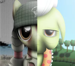 Size: 3139x2745 | Tagged: artist:facelesssoles, derpibooru import, granny smith, military, safe, soldier, solo, two sided posters, younger, young granny smith