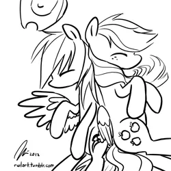 Size: 1100x1100 | Tagged: safe, artist:rwl, derpibooru import, applejack, rainbow dash, appledash, cuddling, cute, female, hat, lesbian, monochrome, shipping, sketch, sleeping, snuggling, wip