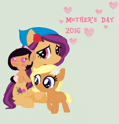 Size: 465x483 | Tagged: artist:obeliskgirljohanny, artist:selenaede, derpibooru import, foal, mother and daughter, mothers day 2016, oc, oc:raspberry rose, oc:strawberry rose, oc:sunny rose, parent:raspberry rose, safe, tiny foal, unofficial characters only