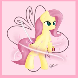 Size: 4000x4000 | Tagged: safe, artist:icy wings, derpibooru import, fluttershy, pony, absurd resolution, bipedal, katana, solo, sword, weapon, wingding eyes