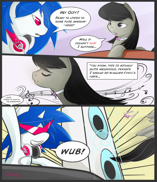 Size: 1500x1735 | Tagged: artist:sosweetntasty, comic, derpibooru import, kamina sunglasses, octavia melody, safe, vinyl scratch, wub