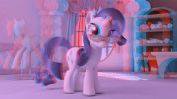Size: 1280x720 | Tagged: safe, artist:ig-64, derpibooru import, rarity, pony, unicorn, 3d, anaglyph 3d, carousel boutique, cg, glasses, mannequin, pincushion, ponyquin, render, solo, spool, thread