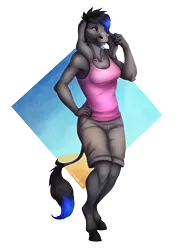 Size: 2500x3391 | Tagged: anthro, armpits, artist:tazara, clothes, derpibooru import, donkey, oc, oc:tara, realistic, safe, shorts, solo, unguligrade anthro, unofficial characters only, vest