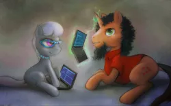 Size: 1920x1200 | Tagged: safe, artist:darkdoomer, derpibooru import, silver spoon, ponified, pony, computer, laptop computer, magic, richard stallman, thinkpad