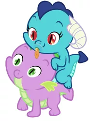 Size: 856x1148 | Tagged: safe, artist:millennial dan, artist:red4567, derpibooru import, princess ember, spike, dragon, baby dragon, baby spike, cute, dragons riding dragons, emberbetes, emberspike, female, male, pacifier, riding, shipping, simple background, smiling, spikabetes, straight, white background