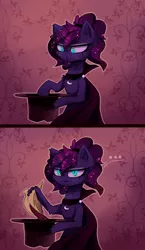 Size: 1160x2000 | Tagged: safe, artist:magnaluna, derpibooru import, discord, princess luna, cat, catified, comic, female, grumpy luna, hat, lunacord, magic trick, male, shipping, species swap, straight, top hat