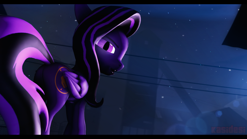 Size: 1920x1080 | Tagged: 3d, artist:alcohors, derpibooru import, night, oc, oc:dark shade, safe, solo, unofficial characters only