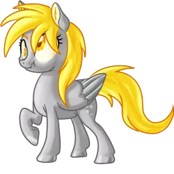 Size: 512x512 | Tagged: safe, artist:hywther, derpibooru import, derpy hooves, pegasus, pony, female, mare, raised hoof, scrunchy face, simple background, solo