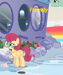 Size: 301x357 | Tagged: safe, derpibooru import, screencap, gentle breeze, posey shy, pony, flutter brutter, animated, discovery family logo, flying, raised hoof, shys, smiling, spread wings