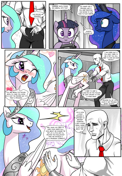 Size: 1331x1920 | Tagged: suggestive, artist:pencils, derpibooru import, princess celestia, princess luna, twilight sparkle, twilight sparkle (alicorn), oc, oc:anon, alicorn, human, pony, comic:anon's pie adventure, 2 handfuls of dat ass, bait and switch, blushing, butt grab, comic, cute, cutelestia, dock, eyes on the prize, fallout, featureless crotch, female, flirting, floppy ears, grope, hand on butt, heart, human male, innuendo, male, mare, necktie, not what it looks like, pipboy, plot, praise the sun, royal sisters, scrunchy face, starry eyes, sunbutt, wingding eyes