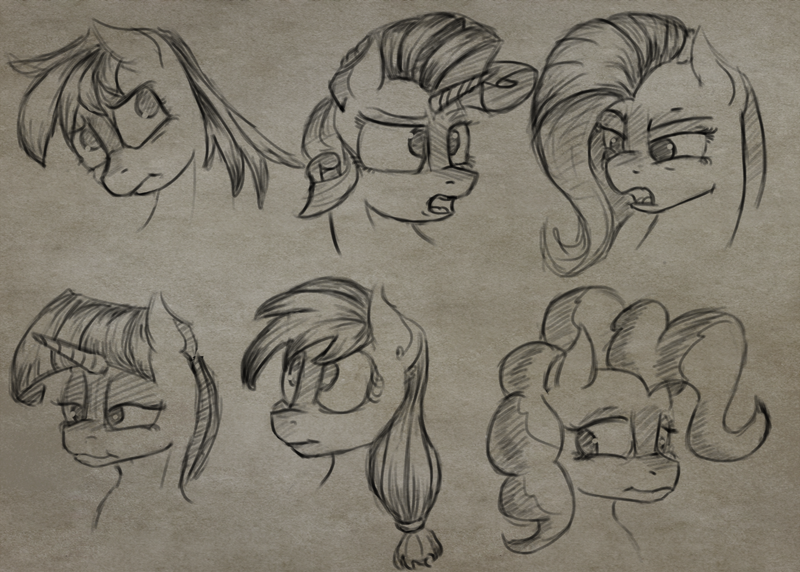 Size: 1301x930 | Tagged: applejack, artist:post-it, derpibooru import, fluttershy, monochrome, pinkie pie, rainbow dash, rarity, safe, sketch, sketch dump, twilight sparkle