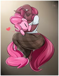 Size: 1093x1400 | Tagged: safe, artist:sanders, derpibooru import, pinkie pie, oc, oc:charlotte, unofficial characters only, anthro, plantigrade anthro, unicorn, clothes, eyes closed, feet, hug, pajamas, plushie, solo