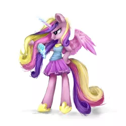 Size: 1024x1024 | Tagged: safe, artist:katemaximova, derpibooru import, princess cadance, pony, semi-anthro, bipedal, clothes, comb, pleated skirt, skirt, solo, tanktop