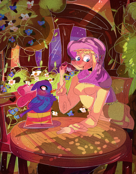 Size: 2000x2558 | Tagged: artist:mili-kat, bird, derpibooru import, fluttershy, food, hijab, human, human coloration, humanized, islamashy, safe, solo, tea, teacup