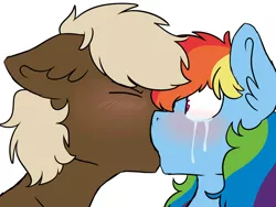 Size: 1525x1148 | Tagged: safe, artist:artistcoolpony, derpibooru import, dumbbell, rainbow dash, crying, dumbdash, female, kissing, male, shipping, straight