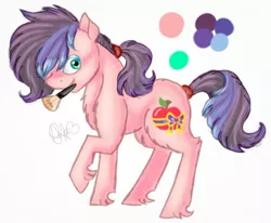 Size: 1280x1053 | Tagged: safe, artist:sweetheart-arts, derpibooru import, oc, oc:royal gala, unofficial characters only, pony, magical lesbian spawn, male, mouth hold, offspring, parent:applejack, parent:rarity, parents:rarijack, reference sheet, solo, stallion, unshorn fetlocks