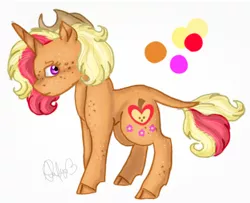 Size: 1280x1041 | Tagged: safe, artist:sweetheart-arts, derpibooru import, oc, oc:pacific rose, unofficial characters only, classical unicorn, unicorn, cloven hooves, leonine tail, magical lesbian spawn, offspring, parent:applejack, parent:rarity, parents:rarijack, reference sheet, solo