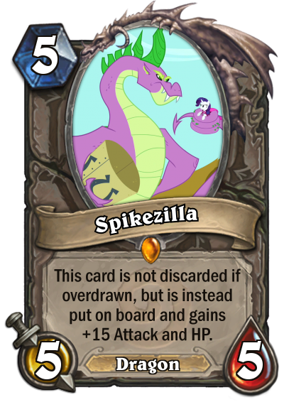 Size: 400x573 | Tagged: safe, derpibooru import, screencap, rarity, spike, secret of my excess, card, hearthstone, meta, spikezilla, warcraft