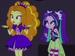 Size: 835x623 | Tagged: safe, derpibooru import, edit, edited screencap, screencap, adagio dazzle, aria blaze, equestria girls, rainbow rocks, cropped, inverted mouth, sleeveless