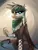 Size: 1000x1333 | Tagged: safe, artist:alumx, derpibooru import, oc, oc:charlene, unofficial characters only, gryphon, bandana, dagger, folded wings, headband, heterochromia, image, neckerchief, png, raised arm, sitting, solo, weapon, wings