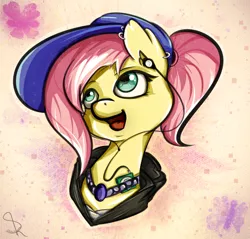 Size: 1500x1436 | Tagged: artist:skrayp, derpibooru import, digital art, ear piercing, fluttershy, piercing, safe, solo