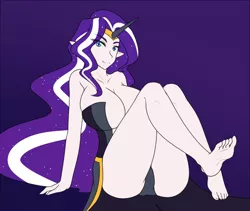 Size: 1280x1079 | Tagged: artist:jonfawkes, barefoot, breasts, busty nightmare rarity, busty rarity, derpibooru import, elf ears, feet, female, human, humanized, looking at you, nightmare rarity, rarity, series:nightmare war, solo, solo female, starry eyes, suggestive, wingding eyes