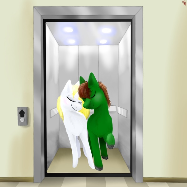 Size: 2000x2000 | Tagged: artist:metro scrunch, blonde, cute, derpibooru import, elevator, female, love, male, nuzzling, oc, oc:asmodeus, oc:saber scratch, safe, shipping, straight, unofficial characters only