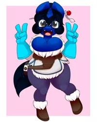 Size: 1200x1500 | Tagged: suggestive, artist:kloudmutt, derpibooru import, oc, oc:klodette, unofficial characters only, anthro, unguligrade anthro, unicorn, big breasts, breasts, cleavage, clothes, cosplay, costume, female, glasses, mei (overwatch), open mouth, overwatch, peace sign, solo, solo female