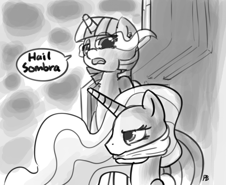 Size: 1280x1050 | Tagged: 30 minute art challenge, artist:pabbley, captain america, captain hydra, derpibooru import, hail hydra, marvel, monochrome, princess celestia, safe, twilight sparkle