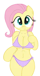 Size: 667x1240 | Tagged: anthro, arm hooves, artist:an-tonio, artist:hendro107, bikini, breasts, busty fluttershy, cleavage, clothes, derpibooru import, female, fluttershy, .psd available, simple background, solo, solo female, squishy, squooshy, string bikini, suggestive, swimsuit, transparent background