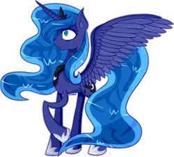 Size: 1819x1635 | Tagged: artist:cinnajen, derpibooru import, princess luna, raised hoof, safe, simple background, solo, spread wings, transparent background