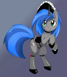 Size: 831x962 | Tagged: source needed, suggestive, artist:grumblepluck, derpibooru import, edit, oc, oc:homage, unofficial characters only, pony, unicorn, fallout equestria, fanfic, clothes, fanfic art, female, fishnets, hooves, horn, maid, mare, recolor, saddle, socks, solo