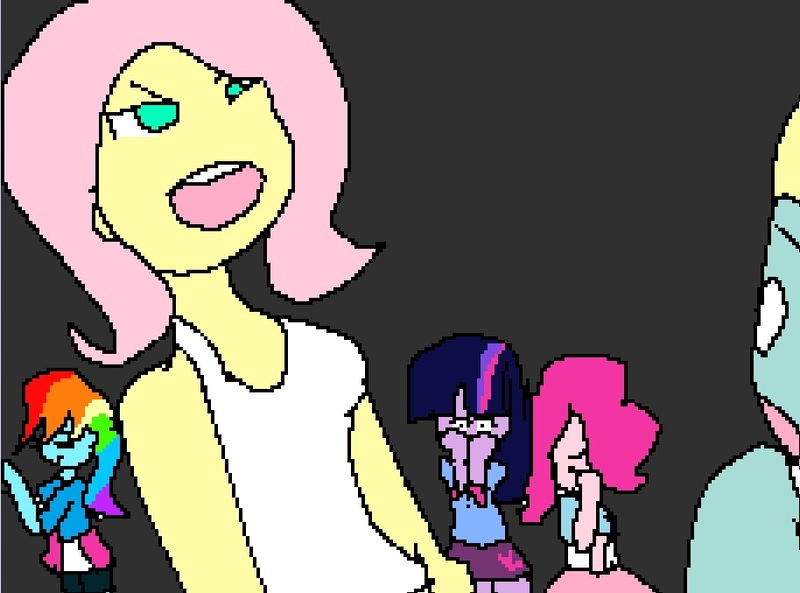 Size: 914x677 | Tagged: safe, artist:everyponys favorite, derpibooru import, fluttershy, pinkie pie, rainbow dash, twilight sparkle, twilight sparkle (alicorn), zephyr breeze, alicorn, equestria girls, flutter brutter, 1000 hours in ms paint, clothes, compression shorts, equestria girls interpretation, miniskirt, ms paint, scene interpretation, shorts, skirt