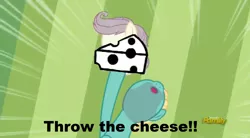 Size: 1636x902 | Tagged: asdfmovie, can i do it on my own, cheese, derpibooru import, discovery family logo, edit, edited screencap, flutter brutter, food, nose in the air, safe, screencap, throw the cheese, zephyr breeze