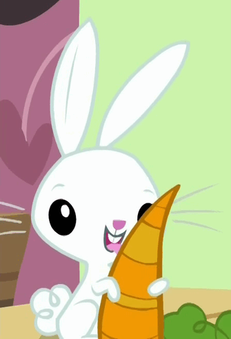 Size: 335x490 | Tagged: safe, derpibooru import, screencap, angel bunny, pony, flutter brutter, animated, blinking, carrot, cute, eyes closed, food, licking, loop, open mouth, out of context, smiling, tongue out