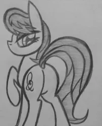 Size: 500x620 | Tagged: safe, artist:poorlydrawnpony, derpibooru import, octavia melody, earth pony, pony, bedroom eyes, butt, female, looking at you, mare, monochrome, plot, solo, traditional art, treblebutt