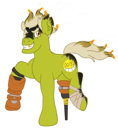 Size: 859x930 | Tagged: amputee, artist:mediponee, crossover, cyborg, derpibooru import, junkrat, overwatch, peg leg, ponified, prosthetic leg, prosthetic limb, prosthetics, safe, solo