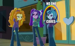 Size: 942x578 | Tagged: safe, derpibooru import, edit, edited screencap, screencap, adagio dazzle, aria blaze, sonata dusk, equestria girls, rainbow rocks, gem, inverted mouth, meme, nobody cares, siren gem, the dazzlings