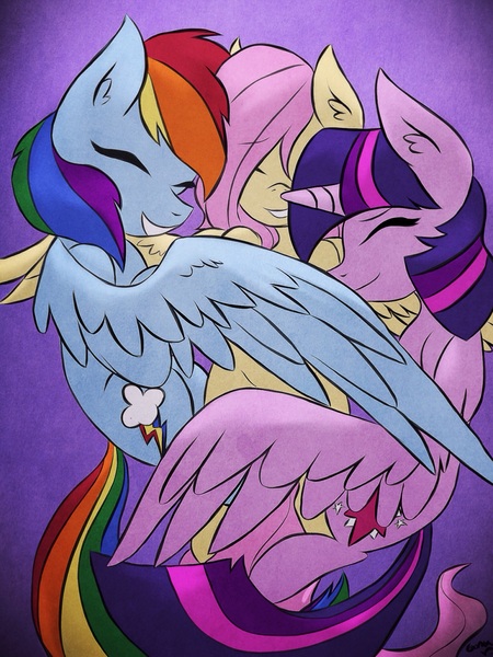 Size: 1536x2048 | Tagged: safe, artist:mylittlelevi64, derpibooru import, fluttershy, rainbow dash, twilight sparkle, twilight sparkle (alicorn), alicorn, pony, cuddling, female, flutterdash, flutterdashlight, lesbian, polyamory, shipping, snuggling, twidash, twishy