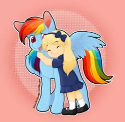 Size: 558x543 | Tagged: safe, artist:biscuitmango, derpibooru import, rainbow dash, human, cute, dashabetes, happy, hug