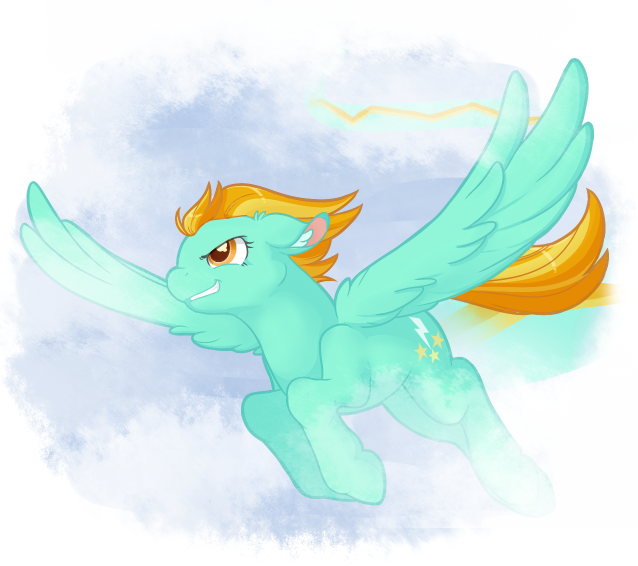 Size: 638x566 | Tagged: artist:biscuitmango, derpibooru import, flying, grin, lightning dust, safe, smiling, solo