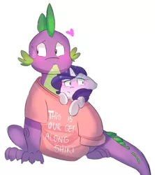 Size: 1024x1152 | Tagged: safe, artist:craftedfun3, derpibooru import, rarity, spike, clothes, female, male, older, older spike, shipping, shirt, sparity, straight